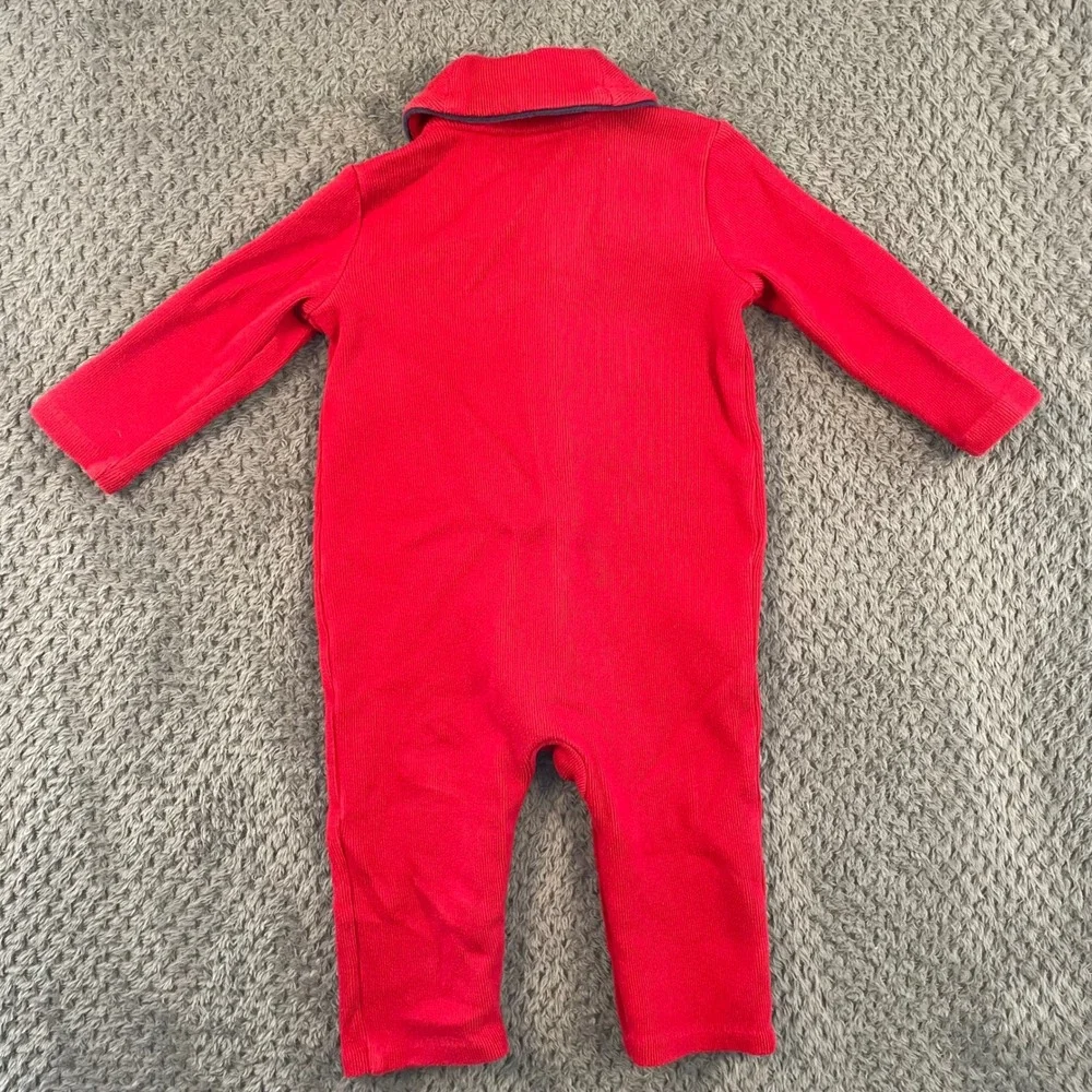 Ralph Lauren Baby Boy Red Ribbed Shawl Collar Coverall One Piece 12M Pony Logo